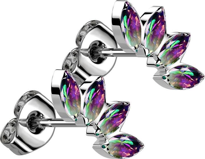 Immagine prodotto Star Piercing Orecchini a perno senza fili in argento con ventaglio di quattro cristalli scuri multicolore (Titanio G23, senza ottone)