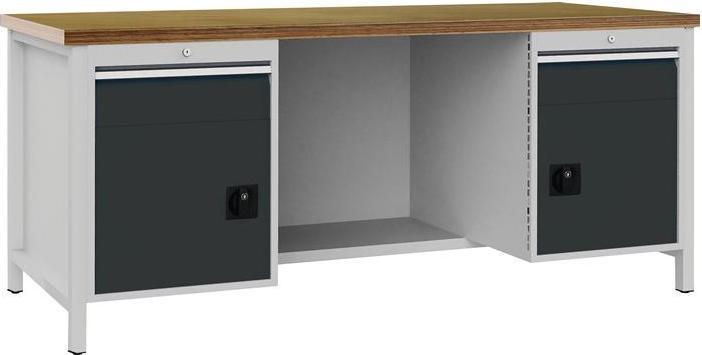 Bedrunka & hirth Workbench light grey W2000xH859xD750mm beech multiplex 40mm 2 drawers.2 doors (80 cm, 200 cm)