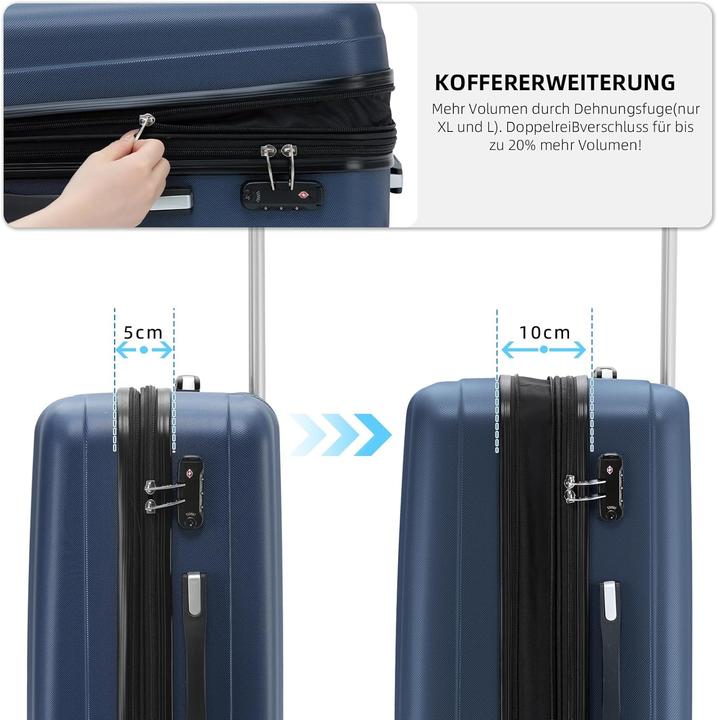 Produktbild Beibye 3-teiliges Hartschalenkofferset mit TSA-Schloss, Zwillingsrollen (115 l, Handgepäck (bis 50l), M (50 - 90l), L (90 - 115l))