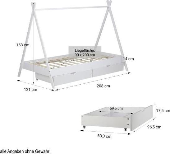 Actual product image Homestyle4u TIPI cot with bed drawers (90 x 200 cm)