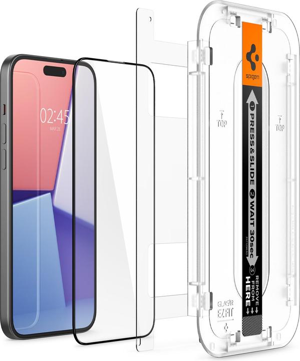 Image du produit Spigen VERRE TREMPÉ GLAS.TR "EZ FIT" FC 2-PACK IPHONE 15 PLUS NOIR (2 pièce(s), Apple iPhone 15 Plus)