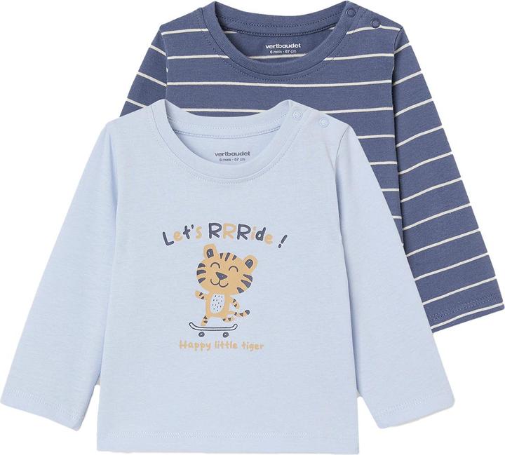 Vertbaudet 2er-Pack Baby Shirts BASIC, Print & Streifen