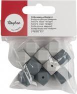 Rayher Perles silicone hexagone, 14mm ø, gris foncé, 10 p