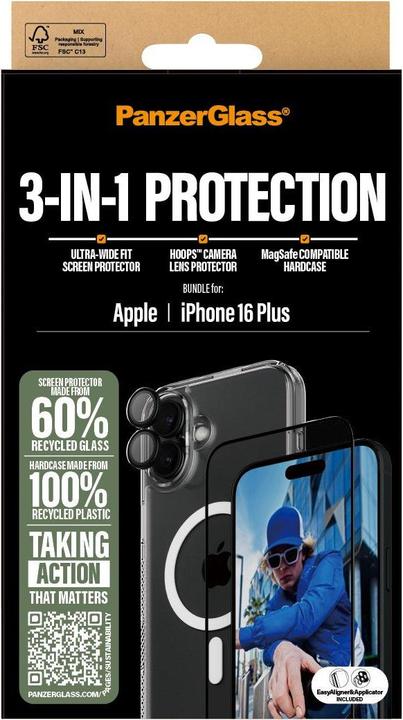 Immagine prodotto PanzerGlass Bundle vetro ultra largo + custodia + obiettivo (1 Pezzo/i, Apple iPhone 16 Plus)