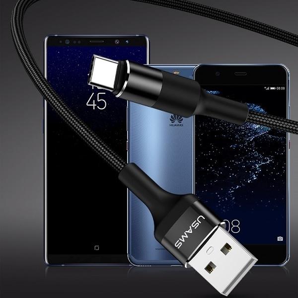 Image du produit Usams US-SJ221 U5 Braided Wire USB to Type-C Data & 2A Charger Round Plug Cable 1.2m Juodas (1.20 m, USB 2.0)