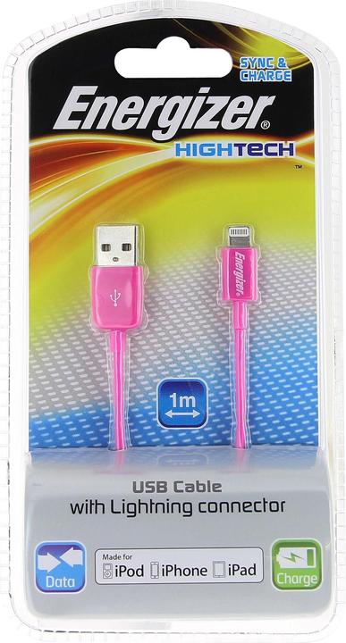 Actual product image Energizer MFI High Tech connection cable 1m USB to lightning pink (1 m, USB 2.0)