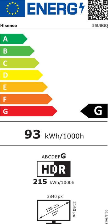 Energielabel Hisense 55U8GQ (54.60", LED, 4K)