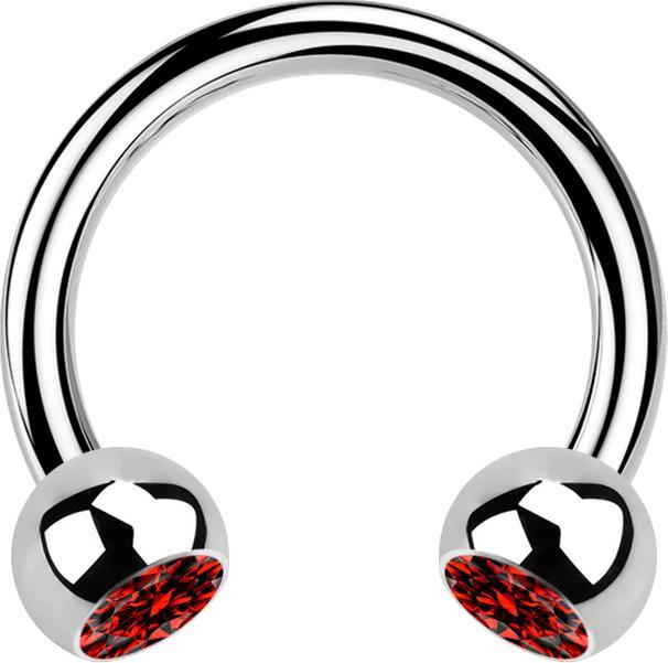 Actual product image Star Piercing Micro Circular Barbell silver with two red crystal balls (Surgical steel 316L, without brass)