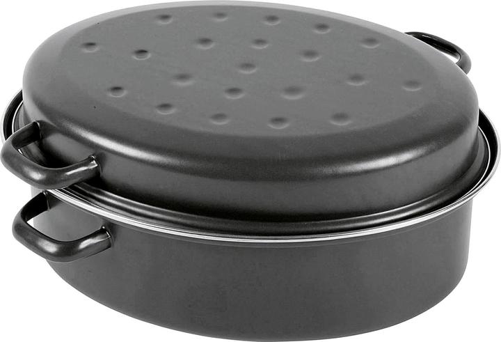 Produktbild Krüger Gänsebräter oval 7,5 l Ø38cm emailliert schwarz matt (38 cm, Bräter + Schmortopf, Stahl)