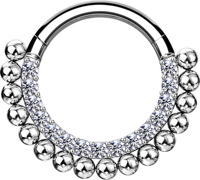 Produktbild Star Piercing Micro Segmentring klappbar silber front Kristalle silber und Kugeln (ohne Messing, Chirurgenstahl 316L)