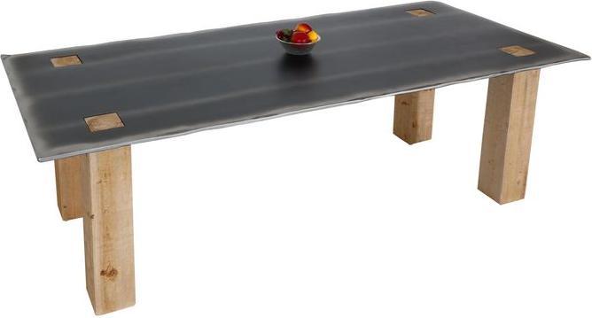 Actual product image Mendler Dining table HWC-L76, industrial solid wood 240x100cm, natural with metal look (77 x 240 x 100 cm)