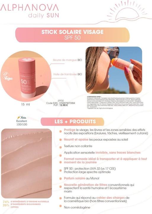 Immagine prodotto Alphanova Stick solare Daily SUN SPF50 17 ml (Stick solare, SPF 50, 17 ml)