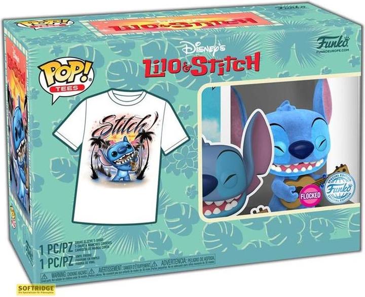 Actual product image Funko DISNEY - POP N° XXX - Ukelele Stitch (FLOCKED) +T-shirt (XL)