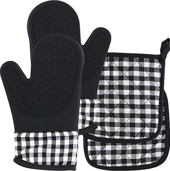 Rosenstein & Söhne Lot de 4 gants de four et maniques en silicone (Rembourrage : 100 % polyester, 100 % coton avec surface de préhension en silicone)