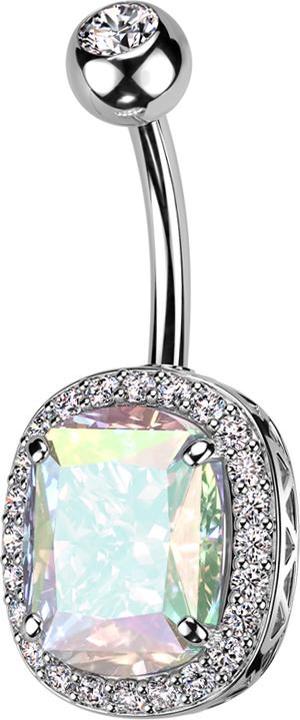 Produktbild Star Piercing Banane silber mit Kugel Kristall silber und grossem Kristall multicolor (Messing, Chirurgenstahl 316L)