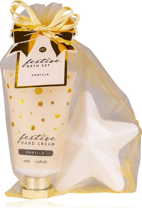 Accentra Handpflegeset FESTIVE in Organzabeutel, inkl. 30ml Handcreme, 35g Seife, Duft: Vanilla, Farbe: gold (Manicure set)