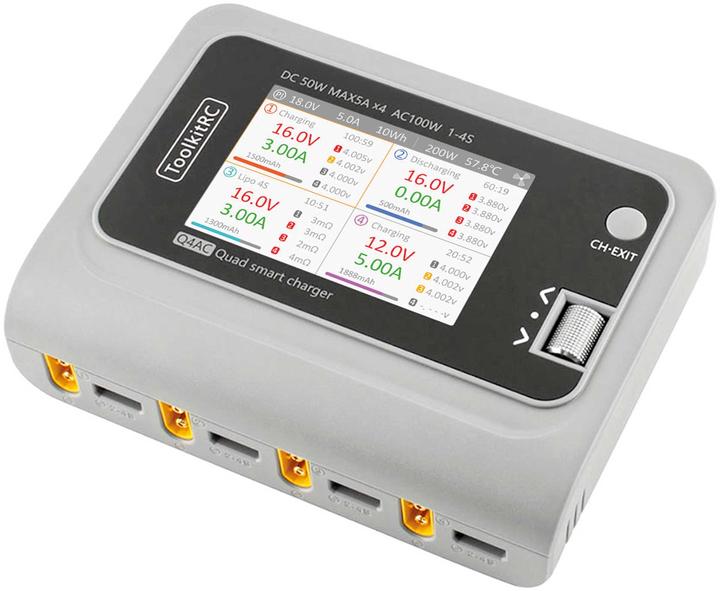 Toolkitrc Chargeur Quad Q4AC XT60 100W, 1-4S