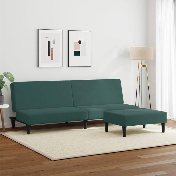 Actual product image VidaXL Sofa bed 2 seater with footstool Sofa bed daybed dark green velvet (Sofa bed)