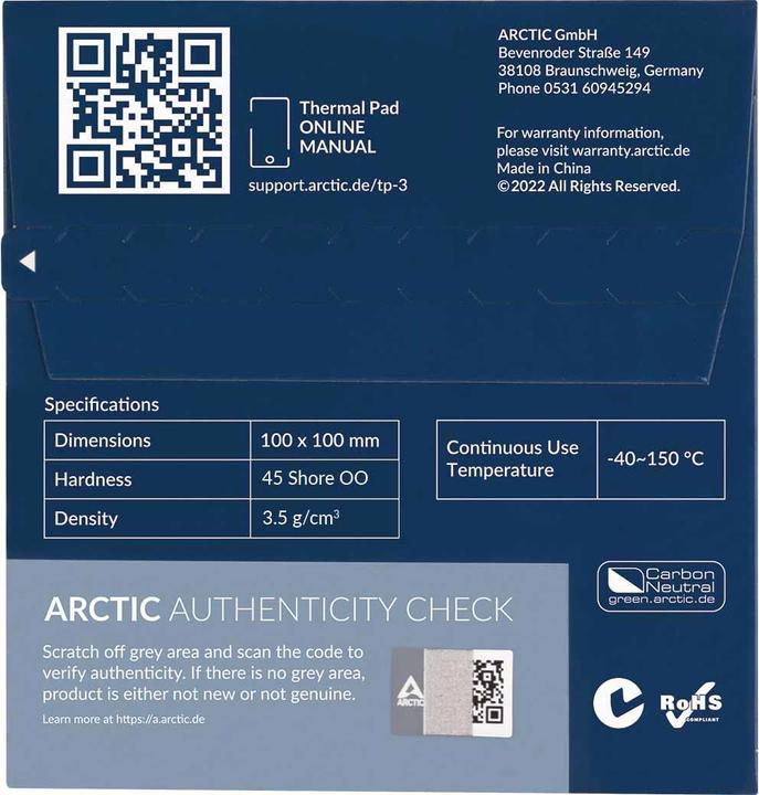Produktbild Arctic TP-3 (100x100mm, t:1.0mm) (1 mm)
