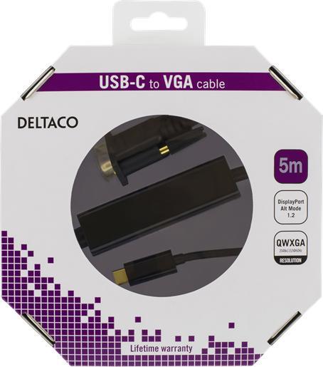Immagine prodotto Deltaco USBC-1089-K adattatore cavo video USB Type-C VGA (D-Sub) Nero (VGA, USB-C, 500 cm)