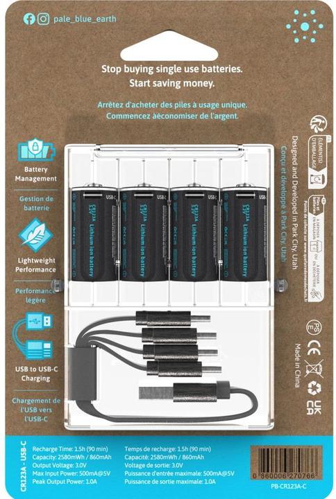 Productafbeelding Pale Blue Batterij CR123 (4 Pcs., CR123A, 860 mAh)