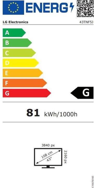 Label énergétique LG 43TNF5J-B 43 pouces Open Frame Touch Landscape 0cd10 Points 24/7 (3840 x 2160 pixels, 43")