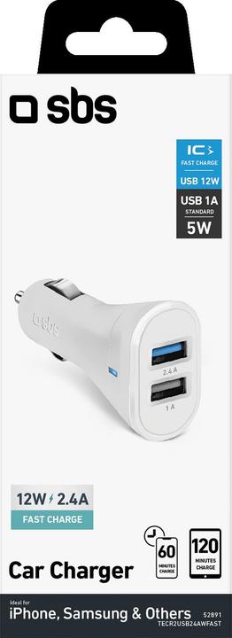 Actual product image SBS Car charger with two 2100 mAh USB ports