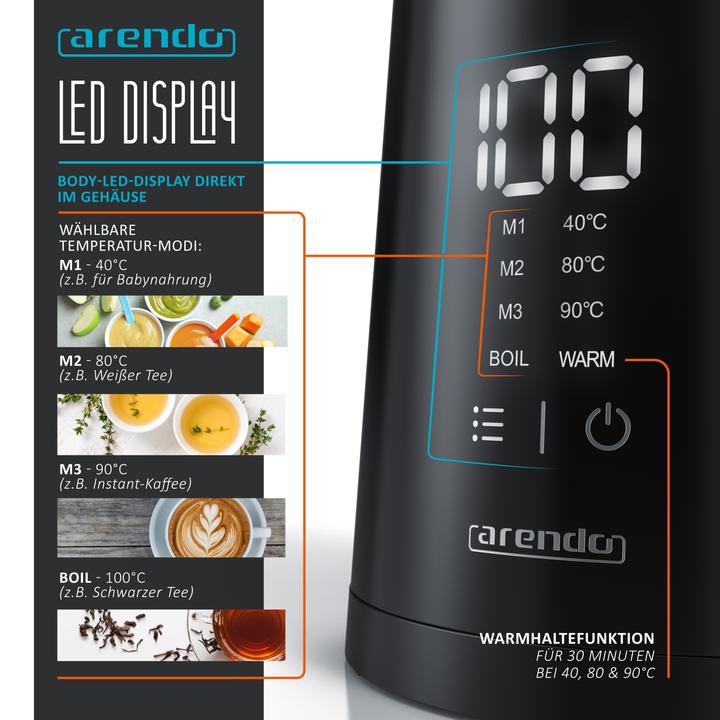 Actual product image Arendo Kettle, stainless steel Kettle with display and temperature selection AESTHET 1,5L (1.50 l)