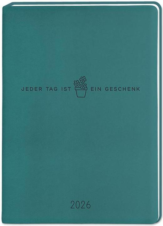 Terminplaner Lederlook 2026 Petrol (A6, Deutsch)