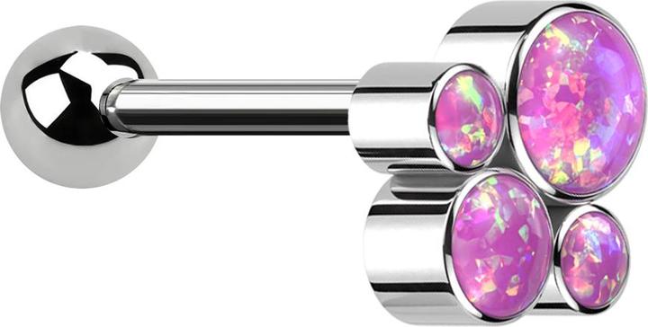 Image du produit Star Piercing Micro Barbell Innengewinde silber mit Kugel und vier Opale pink (Titane G23, sans laiton)