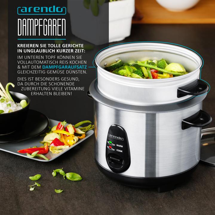 Actual product image Arendo Rice cooker 1l, 400 W, steam cooking insert, keep warm function, steamer, heat protection, with