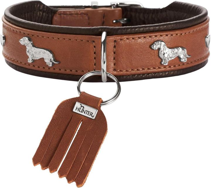 Actual product image Hunter Dachshund collar Munich 42/S, cowhide, cognac/black (42, S, Dog, Dog sport)