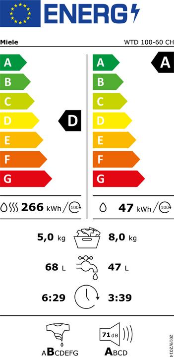 Etichetta energetica Miele WTD 100-60 CH