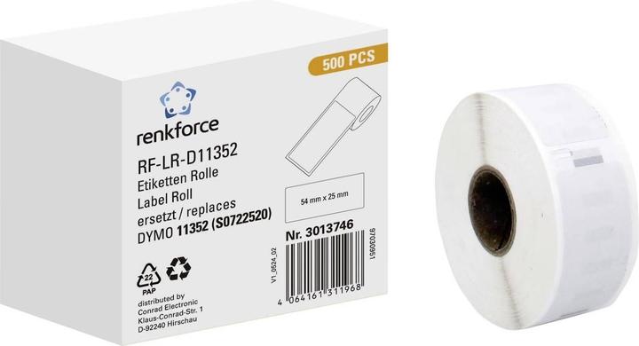 Produktbild Renkforce Etiketten Rolle Kompatibel ersetzt DYMO DYMO 11352 54 x 25 mm Papier W
