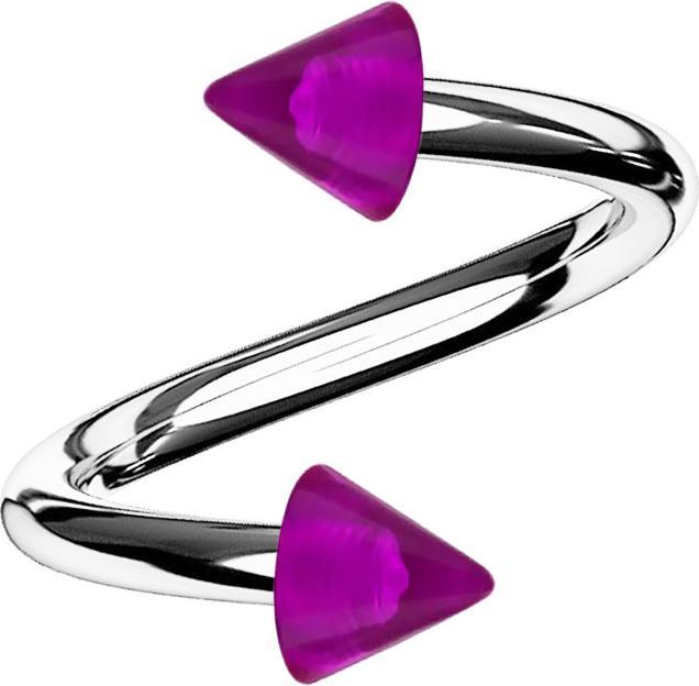 Produktbild Star Piercing Spirale silber mit zwei Cones violett transparent (Acryl, Chirurgenstahl 316L, ohne Messing)