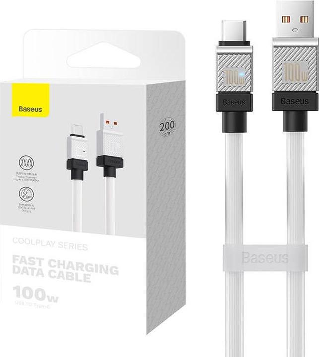 Actual product image Baseus Cable USB do USB-C CoolPlay 100W 2m (white) (2 m, USB 3.2 Gen 1)