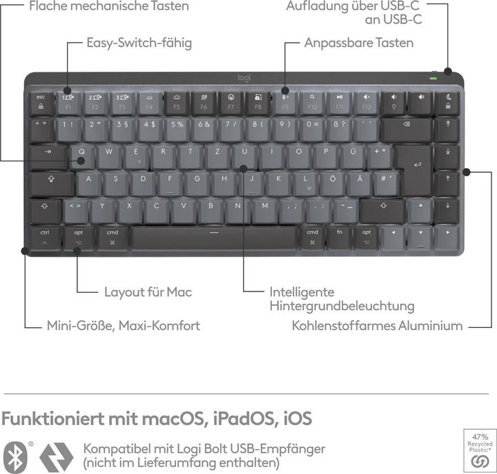 Actual product image Logitech MX Mechanical Mini for Mac (DE, Wireless)