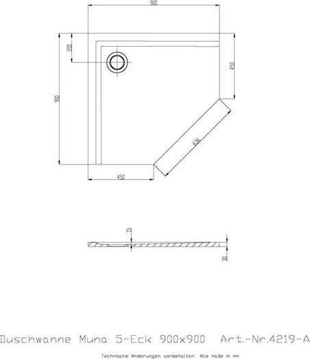 Image du produit Hoesch Receveur de douche pentagonal MUNA ultra-plat 900x900x30mm blanc