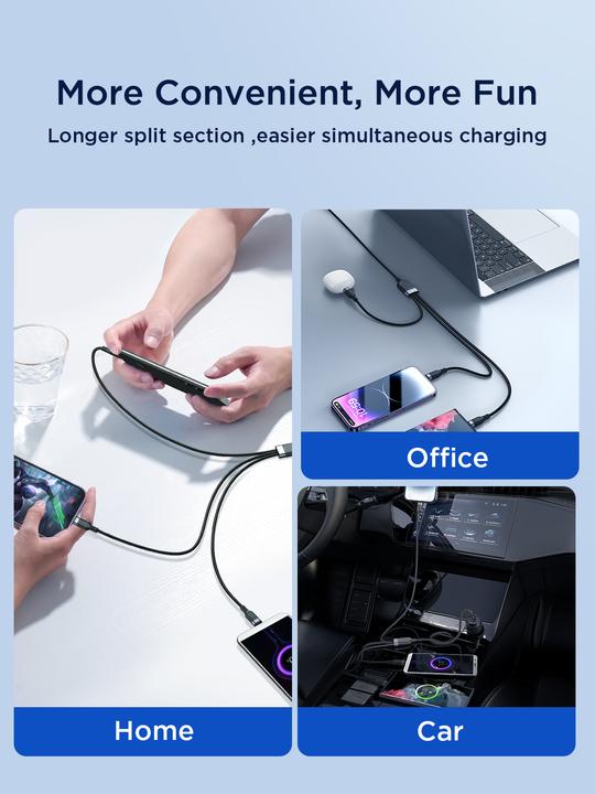 Actual product image Joyroom Multi-Use Series S-A18 3in1 USB-A - Lightning / USB-C / micro USB cable 1.2m - black (1.20 m, USB 3.2 Gen 1)