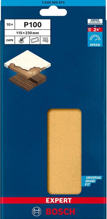 Image du produit Bosch Professional Zubehör Papier abrasif Expert C470 avec 14 trous pour ponceuses vibrantes, 115 x 230 mm, G 100, 10 pcs. (100)