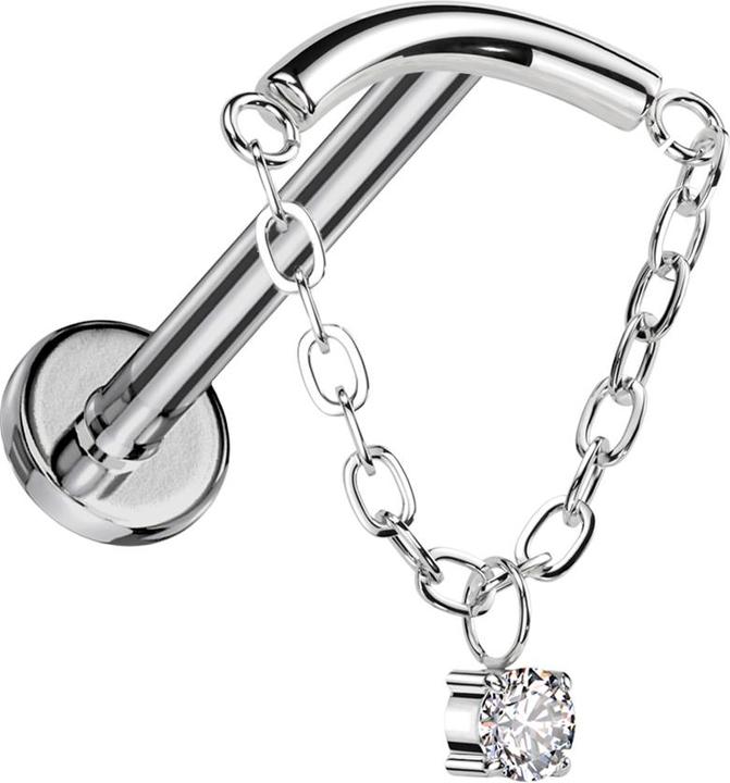 Actual product image Star Piercing Micro Labret inner thread silver rod silver pendant chain crystal silver (without brass, Titanium G23)