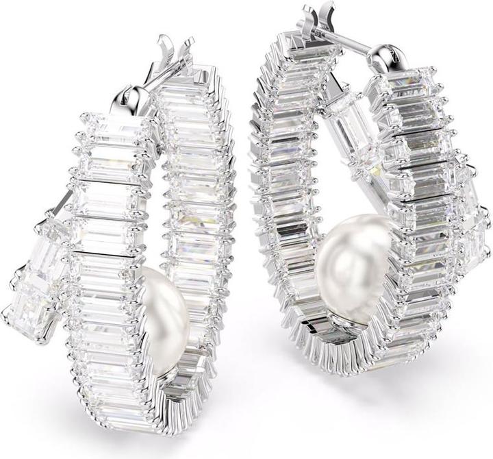 Actual product image Swarovski x Ariana Grande Kreolen Kristallperle Baguette Schliff Weiss Rhodiniert (Swarovski Metal)