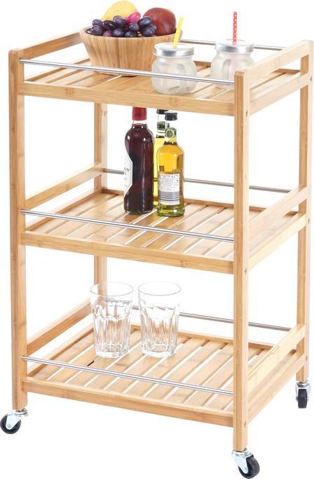 Immagine prodotto Swisshandel24 Carrello, ripiano rotante Carrello multiuso, 3 livelli con 2 cestini portaoggetti Bambù marrone