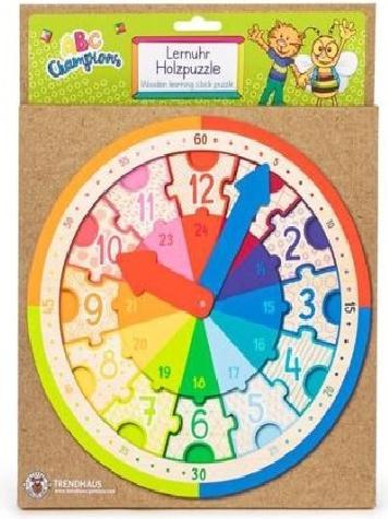 Trendhaus 956491 ABC Champions Lernuhr aus Holz, Inkl. Holzpuzzle, Uhr Lernen für Kinder ab 5 Jahren
