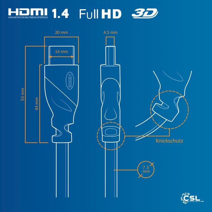 Produktbild CSL HDMI Kabel 2.0b - 4k Ultra HD 2160p - High Speed - 3D Ready - 3 fach geschirmt - HDMI 2.0b 2.0a 2.0 (12.50 m, HDMI)