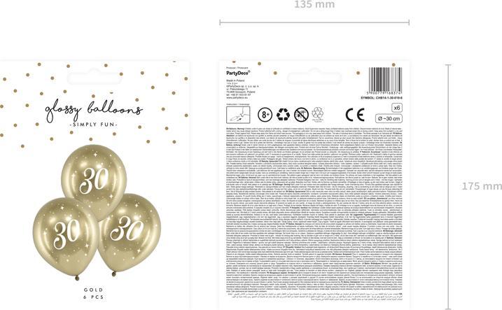 Produktbild Partydeco Ballon Or - 30 Ans (6pcs) (6 x)