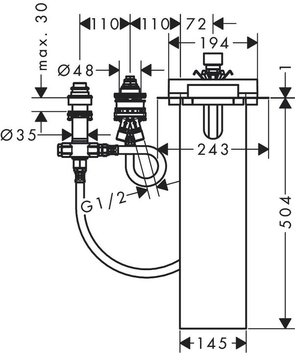Produktbild hansgrohe Grundkörper, für 3-Loch Einhebel-Wannenrandmischer, 13481180