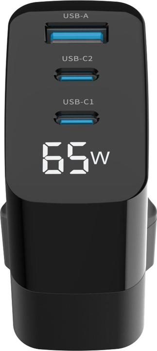 Actual product image Eaxus USB charger with charging cable, 3 ports, 2x type-C & 1x type-A, 65 watts, black (65 W)