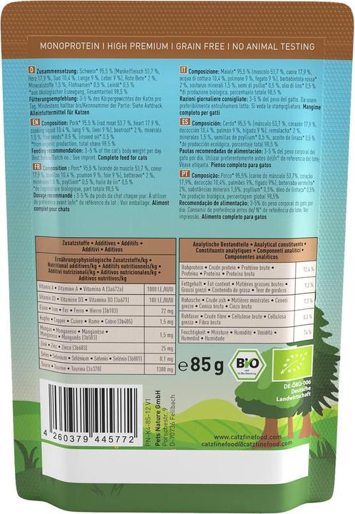 Produktbild Catz Finefood Bio No.509 Schwein (Adult, 1 Stk., 90 g)