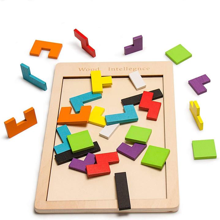 Actual product image PhoneLook Puzzle en bois Tetris, énigmes, blocs de construction en bois, éducation, découverte, enfant